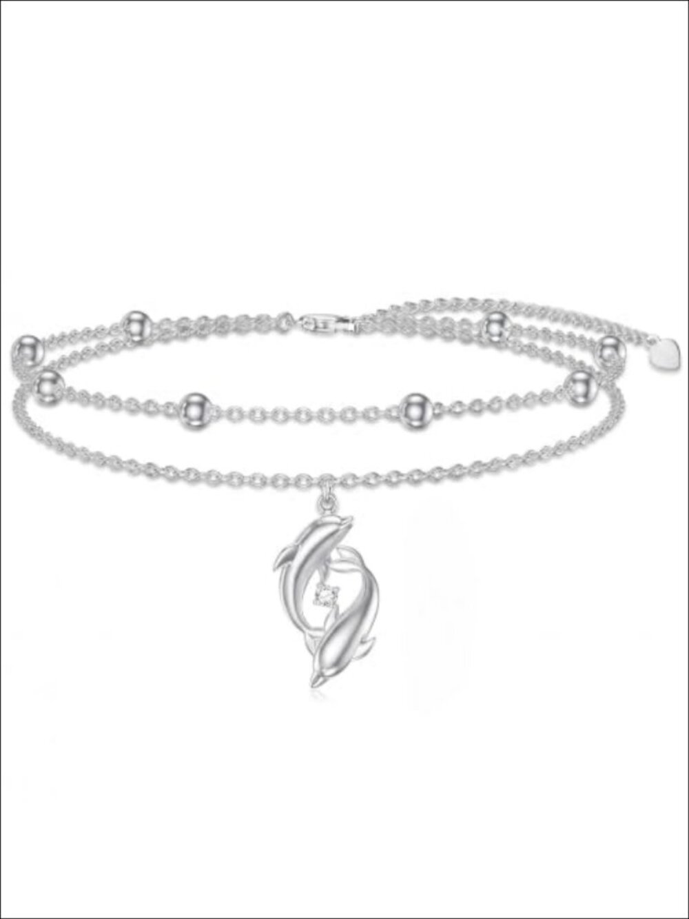 Sterling Silver Dolphin Anklet Lab Grown Diamond Layered Foot Jewelry Gift
